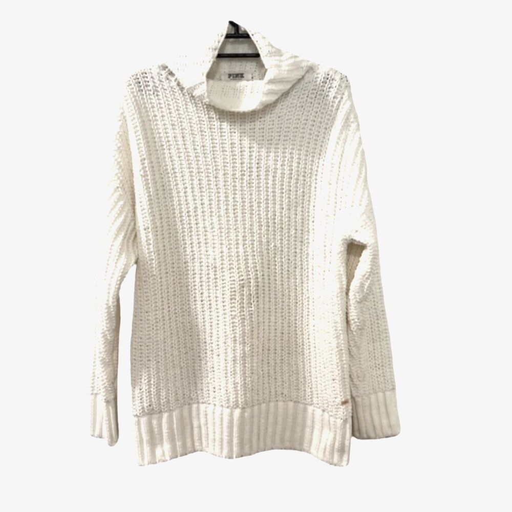 PINK Victorias Secret Womens XS Ivory Chenille Mock Neck Oversized Sweater